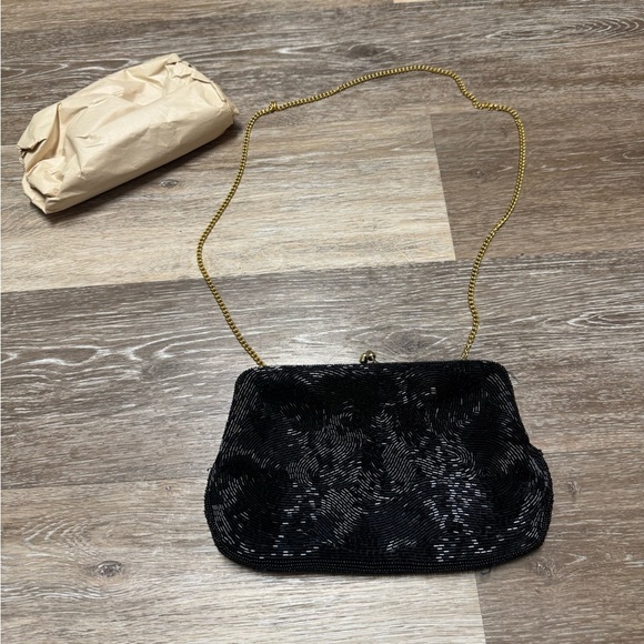 Handbags - Black Evening Clutch with Gold Chain
